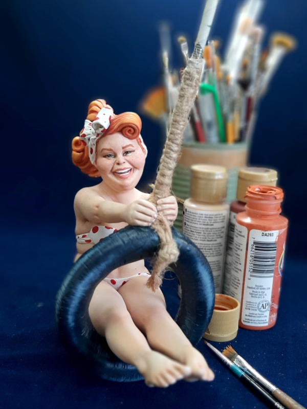 "Anne on the Beach" Polymer Clay Sculpture - Image 3