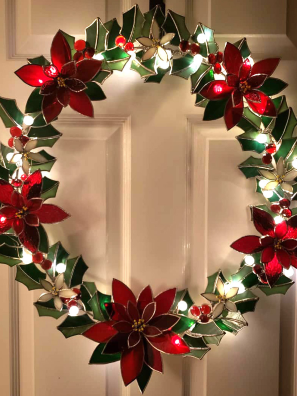 Stained Glass Poinsettia Wreath