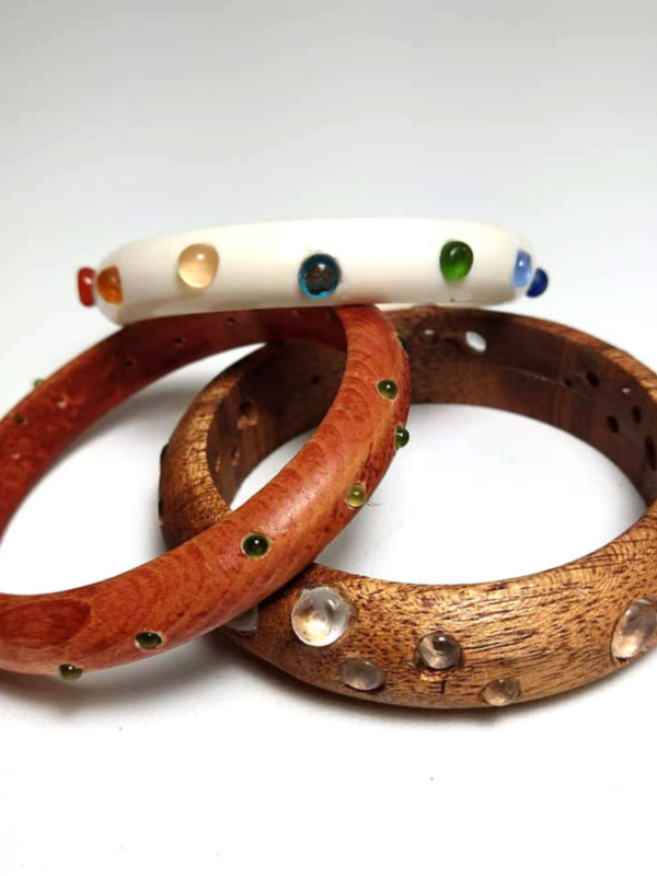 DIY Upcycled Wood Bangles and Rings with Glass Inlay
