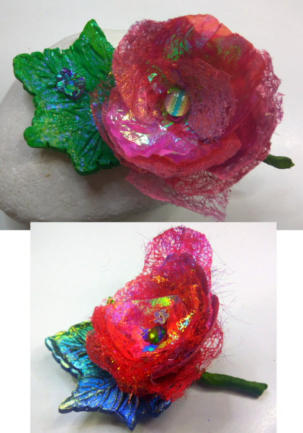 Combining Polymer Clay, Film, and Angelina Fibers to Create Mystery Flowers - Image 3